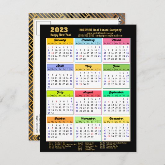 2023 Corporate Black Gold Script Modern Calendar Briefkaart (Voorkant / Achterkant)