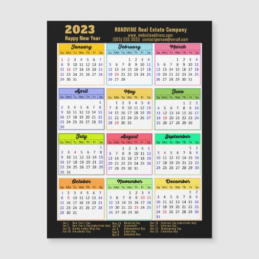 2023 Corporate Gold Script Modern Calendar Magnet (Voorkant)
