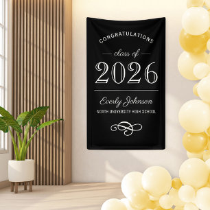 2023 Elegante Zwart en Wit Aangepaste Afstuderen Spandoek