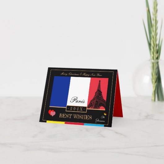 2023 Frans Flag & Eiffel Happy Nieuwjaar, Frankrij Kaart (Voorkant)