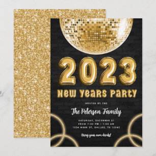 2023 Gold New Years Party Invitation Kaart