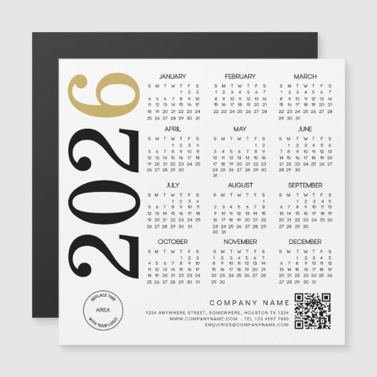 2023 Gold White Calendar Logo QR Code Business (Voorkant / Achterkant)