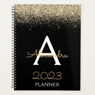 2023 Goud Zwart Glitter Monogram Moderne Luxe Planner