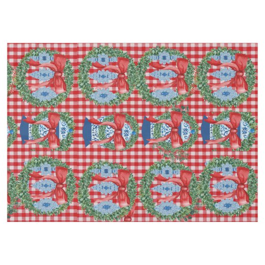 2023 Groene Rode Ginger Jars Gingham Tafelkleed (Voorkant (Horizontaal))