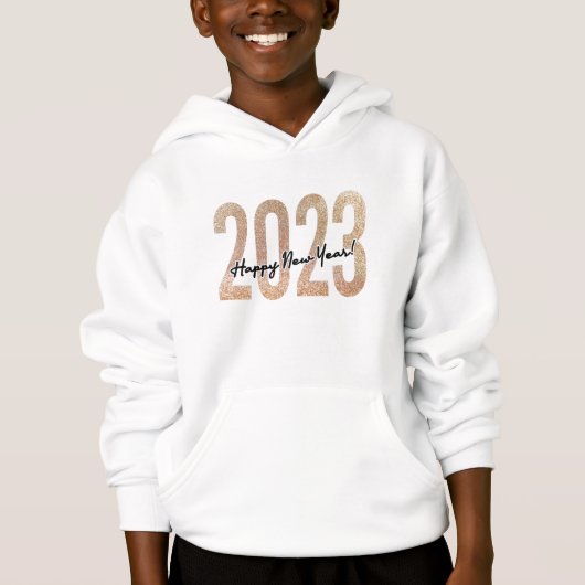 2023 happy new year with golden glittery text. (Voorkant)