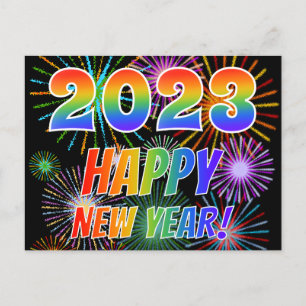 2023 HAPPY NIEUW JAAR!, kleurrijk Fireworks-patroo Briefkaart