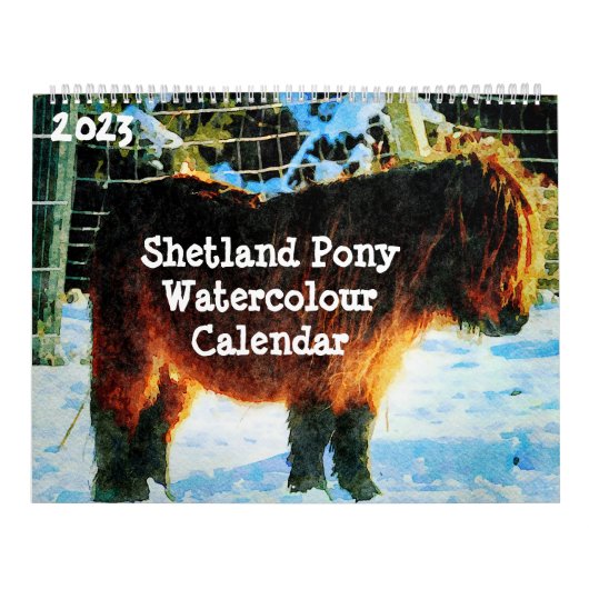 2023 Hardy Shetland Ponies Waterverf schilderkunst Kalender (Hoes)