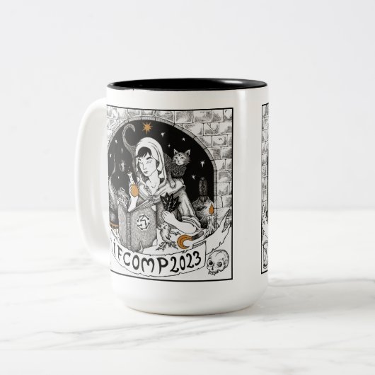 2023 IFComp Two-Tone Grote Koffie Mok (Voorkant links)