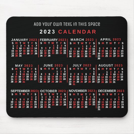 2023 jaar Maandelijkse kalender Aangepast zwart-wi Muismat (Voorkant)