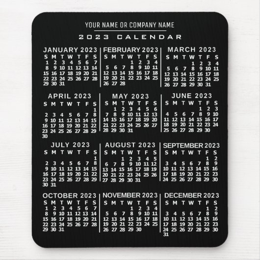 2023 jaar Maandelijkse kalender zwart-wit - Aangep Muismat (Voorkant)