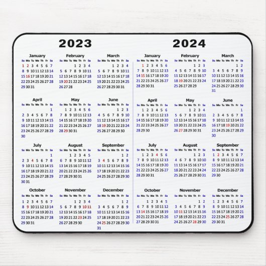 2023 - Kalender 2 jaar 2024 Minimalistisch 2 jaar Muismat (Voorkant)