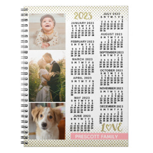 2023 Kalender Blush Pink Gold Family Foto Collage Notitieboek