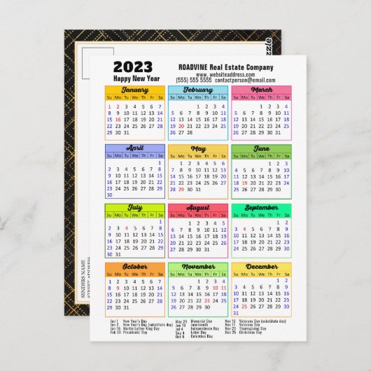 2023 Kalender Modern Script Minimalist Business Briefkaart (Voorkant / Achterkant)
