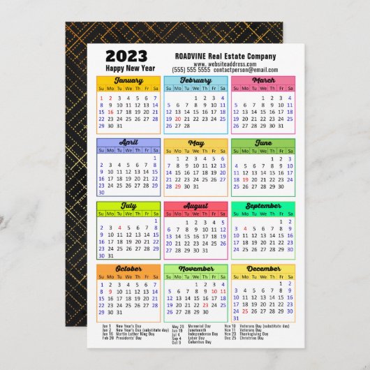 2023 Kalender Modern Script Minimalist Business Feestdagenkaart (Voorkant / Achterkant)