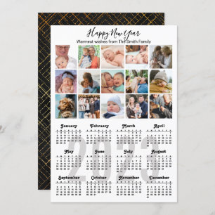 2023 Kalender Multi-Photo Cute Script Modern Black Feestdagenkaart