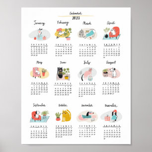 2023 Kalenderkalender voor katten en honden Poster
