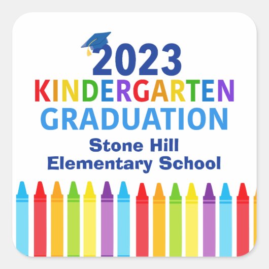 2023 Kindergarten Afstuderen Custom School Party Vierkante Sticker (Voorkant)