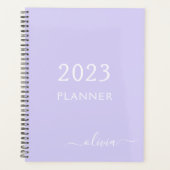 2023 Lavendel Paarse Script Monogram Naam Modern Planner (Voorkant)