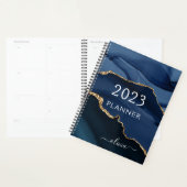 2023 Marine Blue Gold Agate Geode Script Monogram (Devant avec enveloppe)