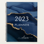 2023 Marine Blue Gold Agate Geode Script Monogram<br><div class="desc">2023 Navy Blue and Gold Agate Geode Monogram Add Your Own Script Name 2021 Calendar Wedding Event Planner. This makes the perfect sweet 16 birthday,  wedding,  bridal shower,  anniversary,  baby shower or bachelorette party gift for someone that loves glam luxury and chic styles.</div>