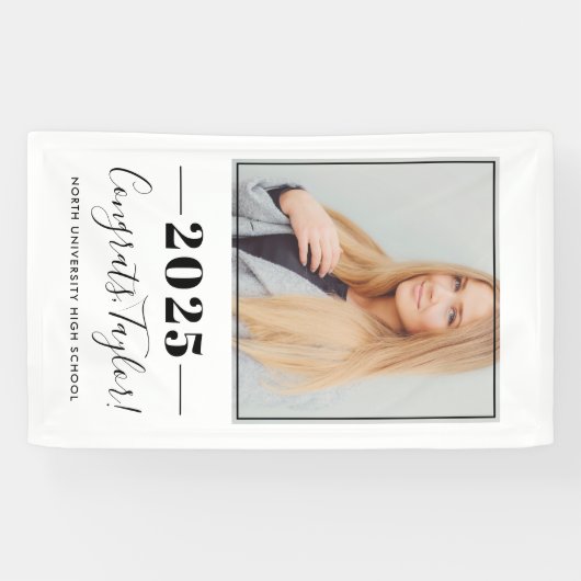 2023 Minimalistisch zwart, aangepast Afstuderen vo Spandoek (Horizontaal)