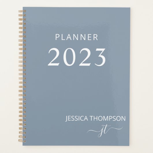 2023 Modern Girly Dusty Blue Monogram Name Planner (Voorkant)