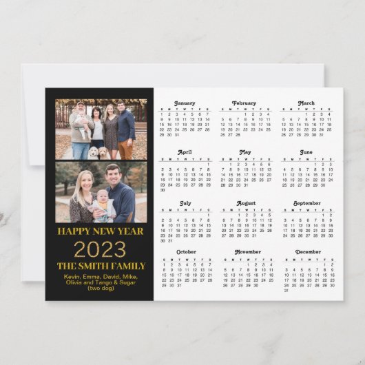 2023 Modern Gold Glitter Script 2 Photo Calendar Feestdagenkaart (Voorkant)