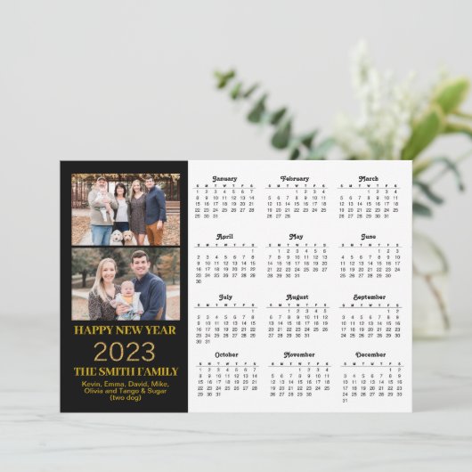 2023 Modern Gold Glitter Script 2 Photo Calendar Feestdagenkaart (Staand voorkant)