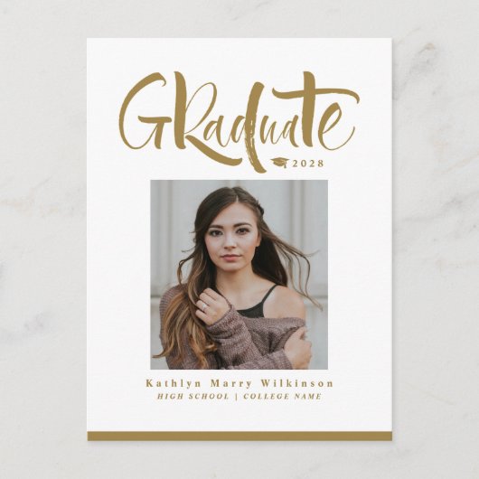 2023 Modern Gold Script Trendy Photo Afstuderen Uitnodiging Briefkaart (Voorkant)