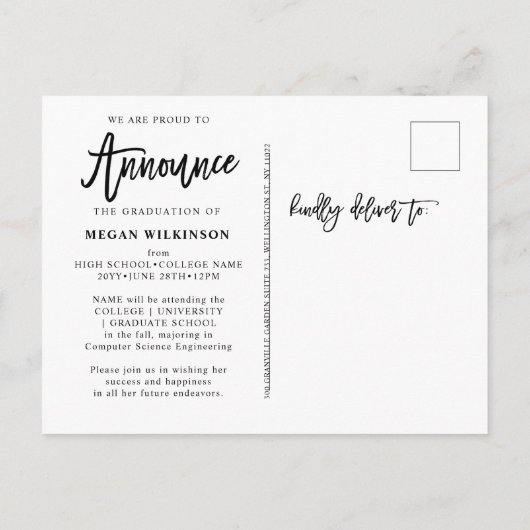 2023 Modern Script Minimalist Photo Afstuderen Aankondigingskaart (Achterkant)