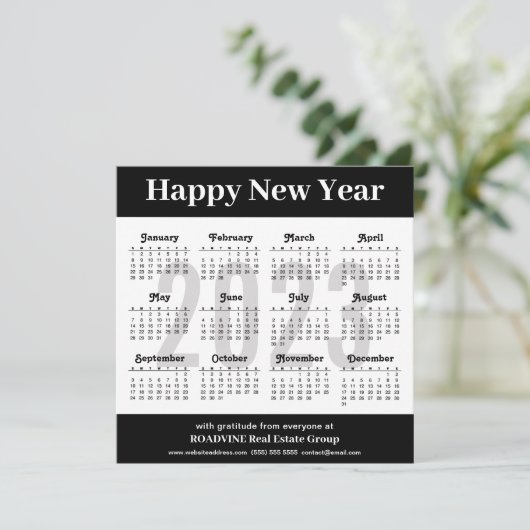 2023 Modern Silver Black Script Business Calendar Feestdagenkaart (Staand voorkant)