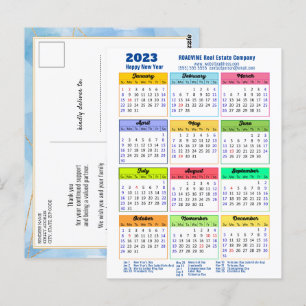 2023 Modern Yarly Calendar Corporate Blue Gold Briefkaart