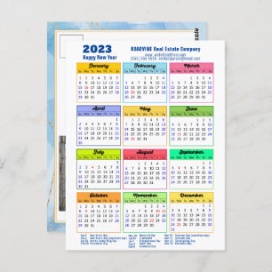 2023 Modern Yarly Calendar Corporate Blue Gold Briefkaart