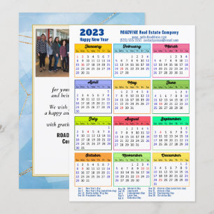 2023 Modern Yarly Calendar Corporate Blue Photo Feestdagenkaart
