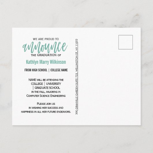 2023 Moderne Afstudeerder van de Groene Foto van h Aankondigingskaart (Achterkant)