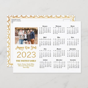 2023 Moderne Gold Glitter Script Photo Calendar Briefkaart