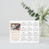 2023 Moderne Gold Glitter Script Photo Calendar Briefkaart (Staand voorkant)