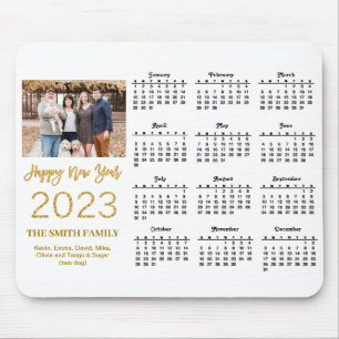 2023 Moderne Gold Glitter Script Photo Calendar Muismat