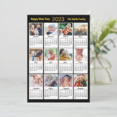 2023 Moderne reeks 12 Photo Gold Script Calendar Feestdagenkaart (Staand voorkant)