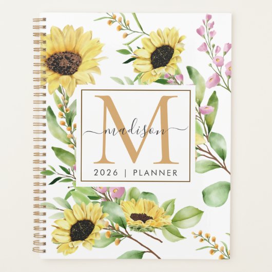 2023 Monogram Zonnebloem Wekelijks Maandelijks Nie Planner (Voorkant)