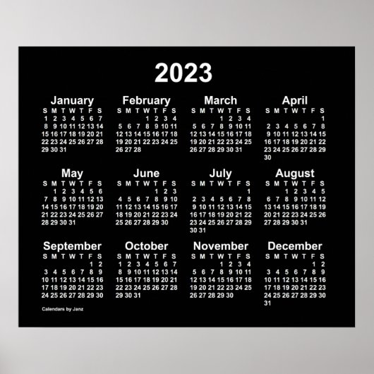 2023 Neon White Muurkalender door Janz Poster (Voorkant)