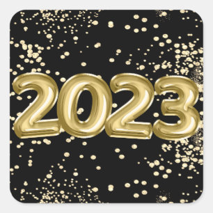 2023 Nieuwe jaren   Goud en Zwarte BallonConfetti Vierkante Sticker