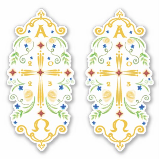 2023 Paschal Candle Blue Flowers Sticker (Voorkant)