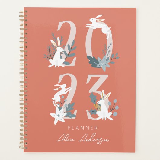2023 Red Winter Floral & Foliage Bunny Planner (Voorkant)