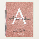 2023 Rose Gold Blush Pink Glitter Monogramme<br><div class="desc">2023 Rose Gold - Rose Pâle Paillettes Strass Monogramme Nom et Initiale Cahier de planification à spirale. C'est le cadeau idéal pour un anniversaire des 16 ans, un mariage, une douche de mariée, un anniversaire, une baby shower ou une soirée d'enterrement de vie de jeune fille pour quelqu'un qui aime...</div>