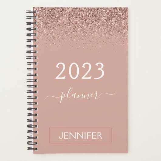 2023 Rose Gold Blush Pink Glitter Monogramme Fémin (Devant)