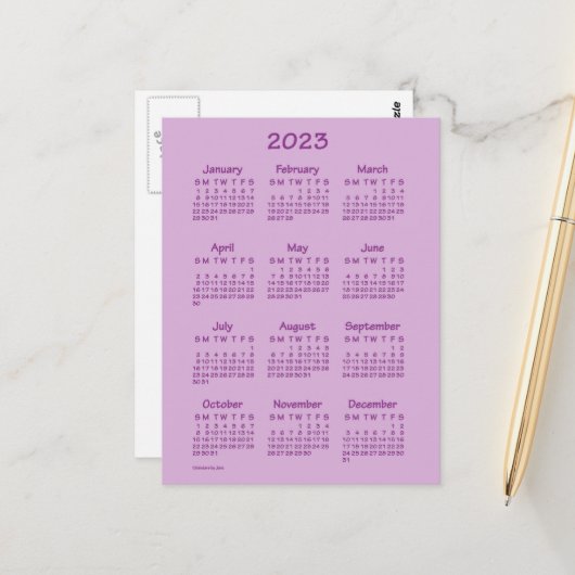 2023 Rose Pink Tekton Mini Kalender van Janz Briefkaart (Voorkant / Achterkant in situ)