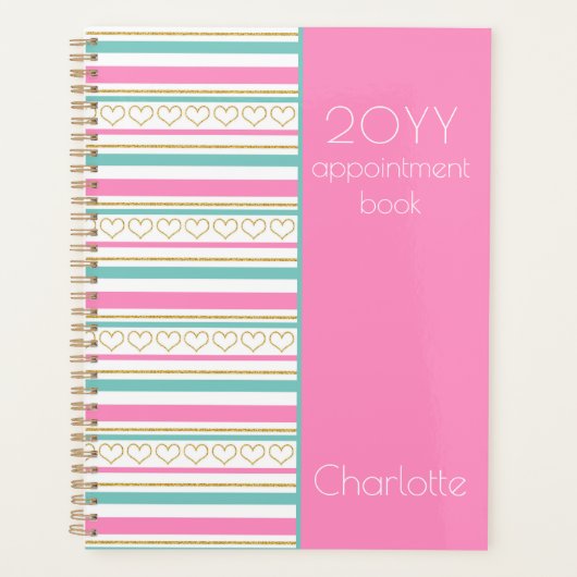 2023 Roze Benoeming Book Glitter Hearts Name Planner (Voorkant)