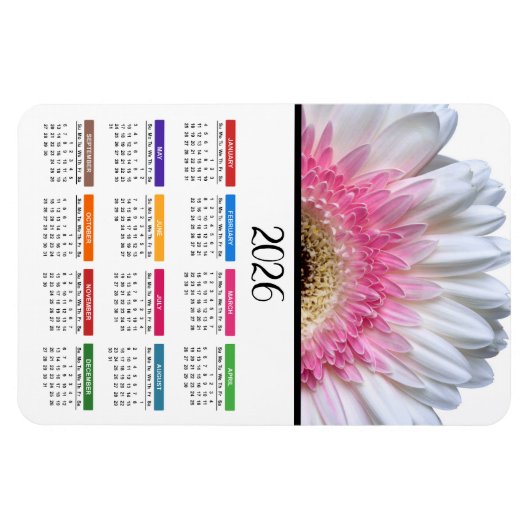 2023 Roze en White Gerbera Daisy Calendar Magneet (Horizontaal)