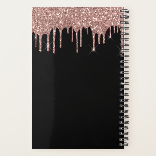 2023 Roze Goud - Blozend Roze Zwart Glitter Monogr Planner (Achterkant)